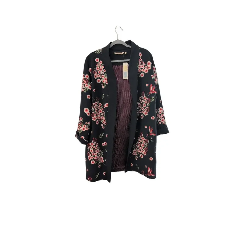 Soft Surroundings XL Floral Appliqué Duster Jacket Navy Pink Red - Picture 2 of 5